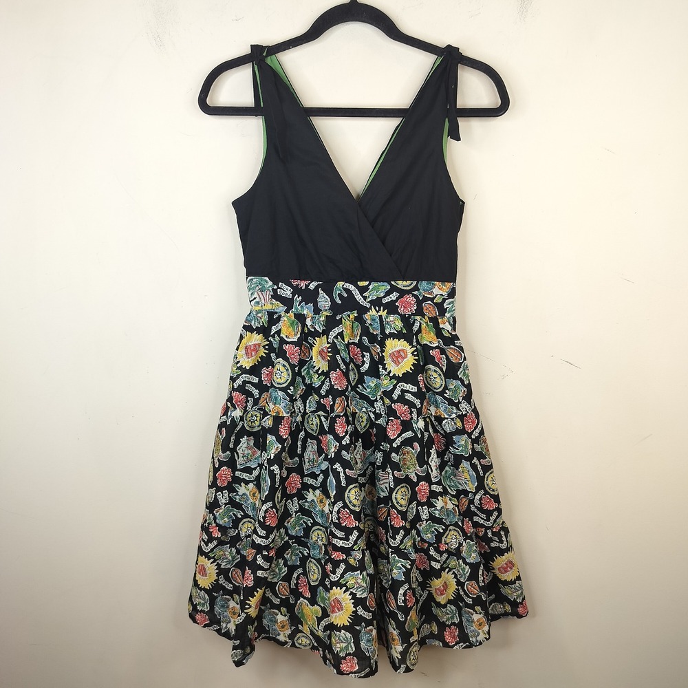 Maeve Bora Bora Souvenir Print Dress Size 2 Cotton Tiered Ethnic Boho Novelty